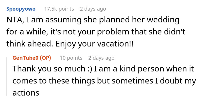 Person Plans Vacation Almost A Year In Advance, Is Chastised For Refusing To Switch With A Bride Person Plans Vacation Almost A Year In Advance, Is Chastised For Refusing To Switch With A Bride