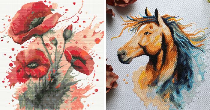 10 Of My Cross-Stitched Watercolor Paintings