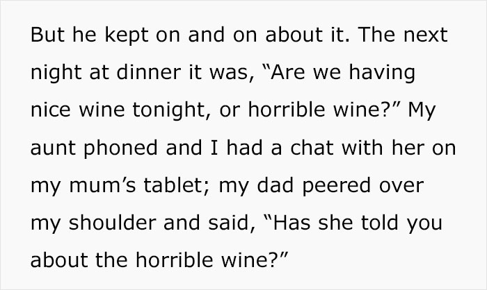 Dad Keeps Joking Daughter Give Him Horrible Wine As A “Gift”, She Finally Snaps, Causing Drama Dad Keeps Joking Daughter Give Him Horrible Wine As A “Gift”, She Finally Snaps, Causing Drama