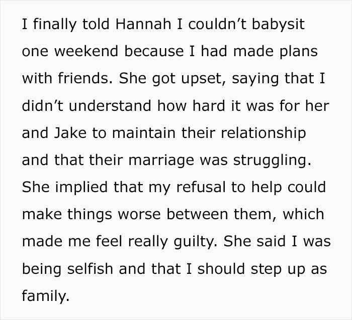 Mom Pressures Brother To Babysit Every Weekend To Help Save Her Marriage, Gets A Reality Check Mom Pressures Brother To Babysit Every Weekend To Help Save Her Marriage, Gets A Reality Check