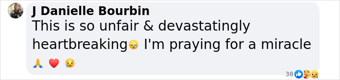 Comment expressing support for single mom's $1M fundraised amid terminal diagnosis, with praying and heart emojis. Comment expressing support for single mom's $1M fundraised amid terminal diagnosis, with praying and heart emojis.