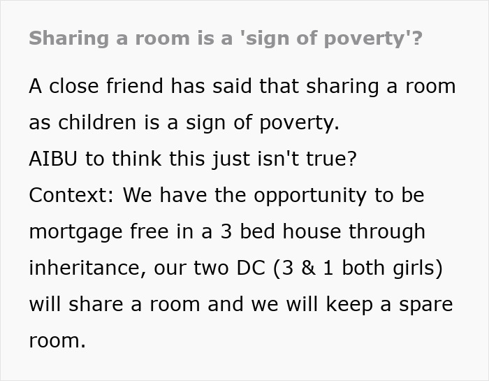 Netizens Call Out Friend For Telling Woman That Her 2 Kids Sharing A Room Shows Poverty Netizens Call Out Friend For Telling Woman That Her 2 Kids Sharing A Room Shows Poverty