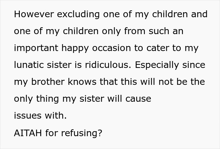 Mom Refuses To Accommodate Anti-Vax Sister’s Kids By Excluding Her Own “Sick” Son From Wedding Mom Refuses To Accommodate Anti-Vax Sister’s Kids By Excluding Her Own “Sick” Son From Wedding