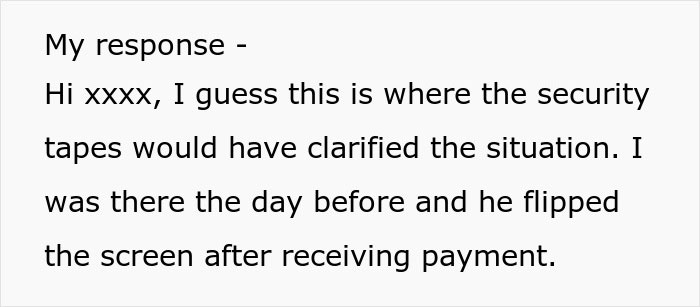 Text message discussing a cashier flipping the screen after payment, implying a stealth tip situation. Text message discussing a cashier flipping the screen after payment, implying a stealth tip situation.