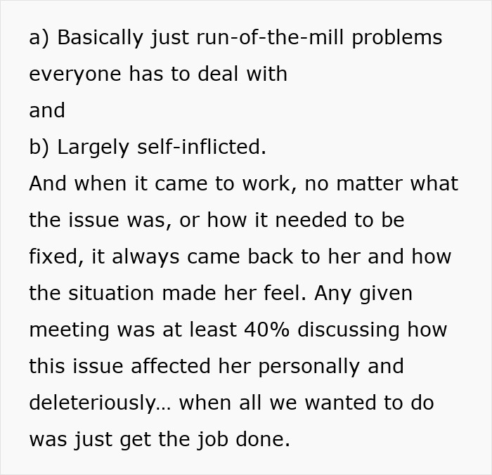 Text discussing office issues and a boss's reaction to an employee's chemotherapy treatment. Text discussing office issues and a boss's reaction to an employee's chemotherapy treatment.