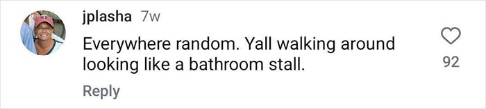 "Comment on tattoo trends, humorously comparing them to bathroom stalls, expressing opinion on young people's tattoos. "Comment on tattoo trends, humorously comparing them to bathroom stalls, expressing opinion on young people's tattoos.