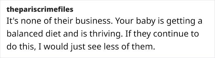 Comment offering support to a vegetarian mom about her baby's diet amidst family concerns. Comment offering support to a vegetarian mom about her baby's diet amidst family concerns.