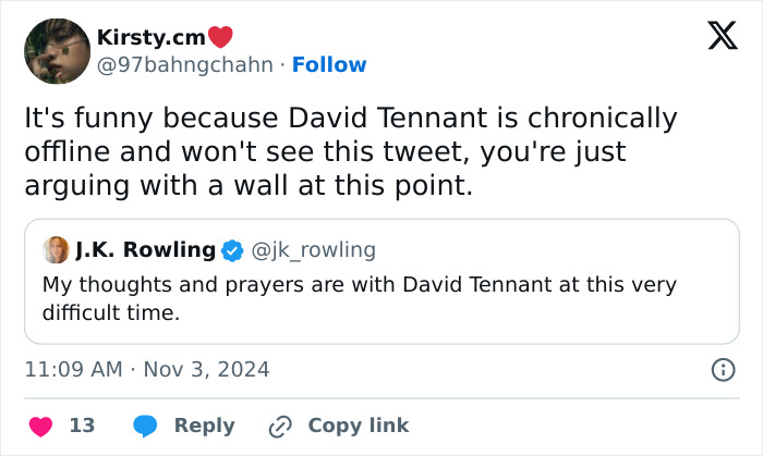 "Remember When You Were Better": JK Rowling's Jab At David Tennant Massively Backfires "Remember When You Were Better": JK Rowling's Jab At David Tennant Massively Backfires