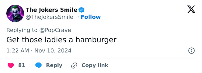 Tweet from The Jokers Smile about a "Robotic Thing" comment on appearance, dated Nov 10, 2024. Tweet from The Jokers Smile about a "Robotic Thing" comment on appearance, dated Nov 10, 2024.