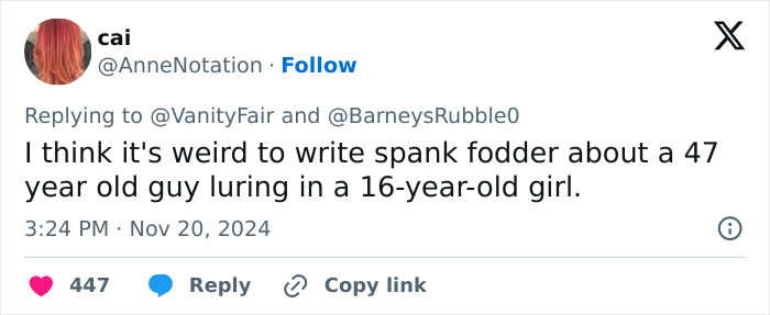 "The Outrage Is Appropriate": Vanity Fair Slammed For Glorifying Author Who "Groomed" 16YO Girl "The Outrage Is Appropriate": Vanity Fair Slammed For Glorifying Author Who "Groomed" 16YO Girl