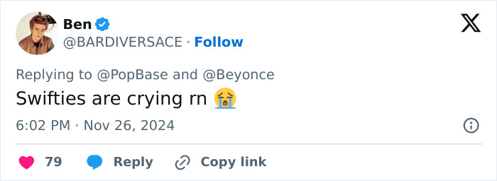 Tweet reaction from fan expressing outrage over Taylor Swift's #2 ranking in Billboard popstar list. Tweet reaction from fan expressing outrage over Taylor Swift's #2 ranking in Billboard popstar list.
