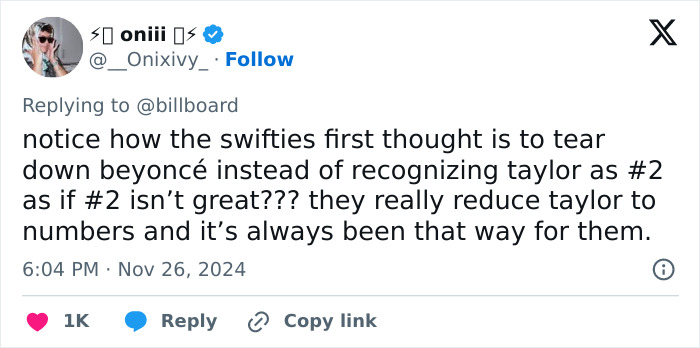 Tweet reacting to Taylor Swift ranking #2 in Billboard popstar list, expressing fan outrage. Tweet reacting to Taylor Swift ranking #2 in Billboard popstar list, expressing fan outrage.