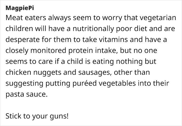Text screenshot discussing concerns of a vegetarian mom about her child's diet and maintaining vegetarian choices. Text screenshot discussing concerns of a vegetarian mom about her child's diet and maintaining vegetarian choices.
