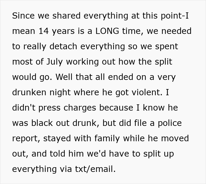 Text about a long-term relationship ending and a woman dealing with separation issues and incident aftermath. Text about a long-term relationship ending and a woman dealing with separation issues and incident aftermath.