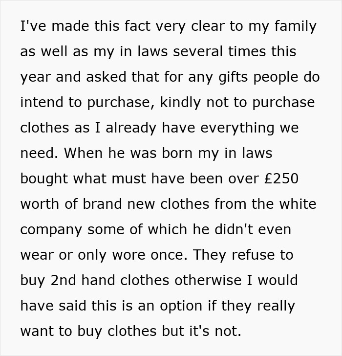 Lady Looks Gift Horse In The Mouth After MIL Gifts Grandchild Clothes, Not Toys, Netizens Slam Her Lady Looks Gift Horse In The Mouth After MIL Gifts Grandchild Clothes, Not Toys, Netizens Slam Her