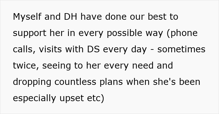 Text describing parental support and care responsibilities for a grieving mother-in-law. Text describing parental support and care responsibilities for a grieving mother-in-law.