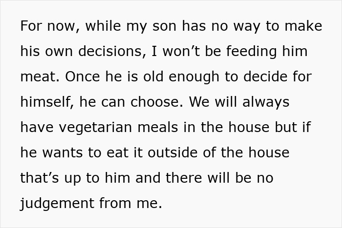 Text discussing a vegetarian mom's approach to feeding choices for her baby. Text discussing a vegetarian mom's approach to feeding choices for her baby.