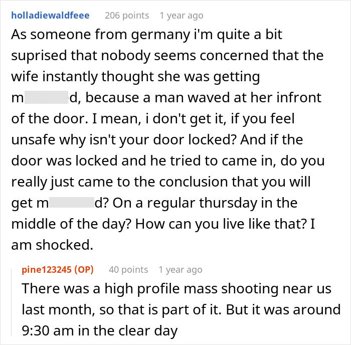 Text comments discussing a wife thinking there's an invasion, leaving behind twin babies. Text comments discussing a wife thinking there's an invasion, leaving behind twin babies.