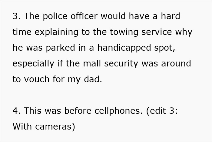 Text recounting a situation where a cop parked in a handicapped spot and was confronted by a bystander. Text recounting a situation where a cop parked in a handicapped spot and was confronted by a bystander.