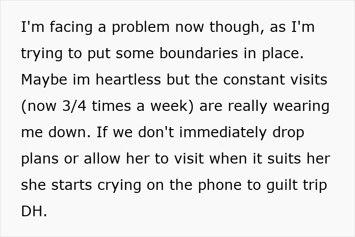 Text from a story about a grieving MIL expecting frequent visits, discussing emotional challenges and boundaries. Text from a story about a grieving MIL expecting frequent visits, discussing emotional challenges and boundaries.