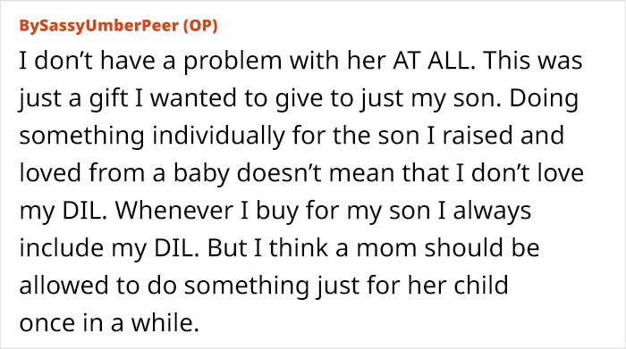 MIL Is Upset Her Son Shared His Gift With His Wife: "I Meant The Gift To Be Just For Him" MIL Is Upset Her Son Shared His Gift With His Wife: "I Meant The Gift To Be Just For Him"