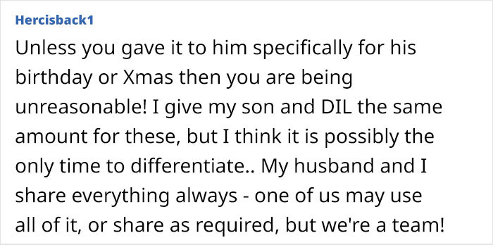 MIL Is Upset Her Son Shared His Gift With His Wife: "I Meant The Gift To Be Just For Him" MIL Is Upset Her Son Shared His Gift With His Wife: "I Meant The Gift To Be Just For Him"