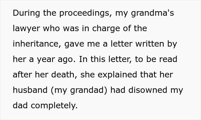 Text reveals grandma's secret about son's inheritance, disowned by husband, discovered posthumously through a lawyer's letter. Text reveals grandma's secret about son's inheritance, disowned by husband, discovered posthumously through a lawyer's letter.