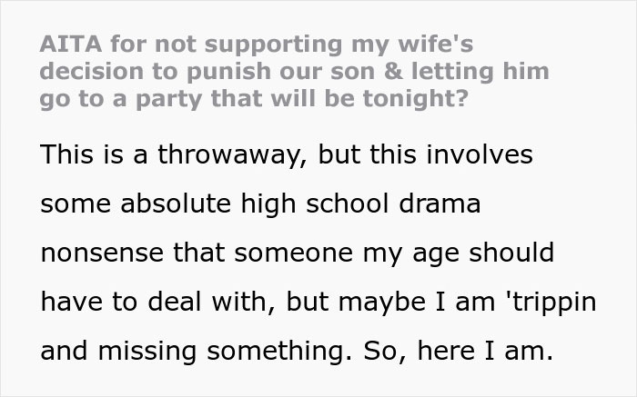 Dad supports son amidst family drama over party punishment decision. Dad supports son amidst family drama over party punishment decision.