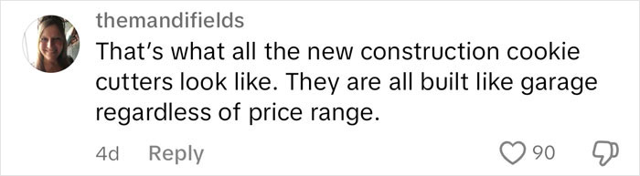 Comment on new construction quality, comparing $1,600,000 home to garage. User criticizes modern homes as uniform. Comment on new construction quality, comparing $1,600,000 home to garage. User criticizes modern homes as uniform.