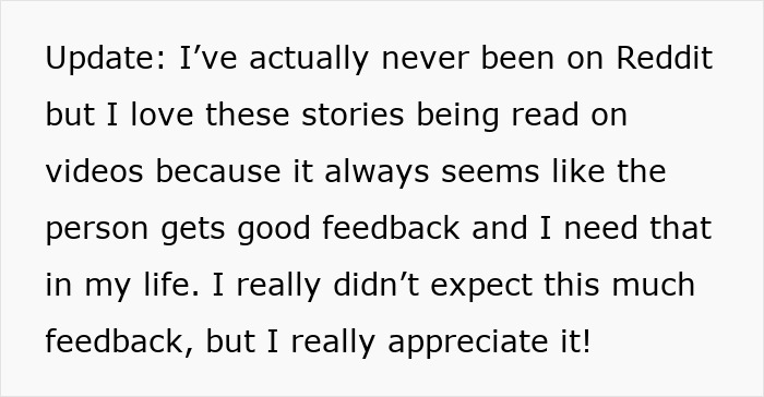 Text post about receiving feedback on stories, mentioning Reddit and appreciation for audience engagement. Text post about receiving feedback on stories, mentioning Reddit and appreciation for audience engagement.