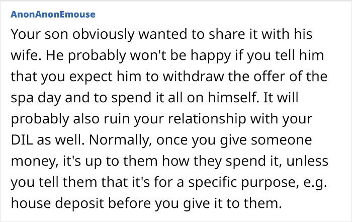 MIL Is Upset Her Son Shared His Gift With His Wife: "I Meant The Gift To Be Just For Him" MIL Is Upset Her Son Shared His Gift With His Wife: "I Meant The Gift To Be Just For Him"