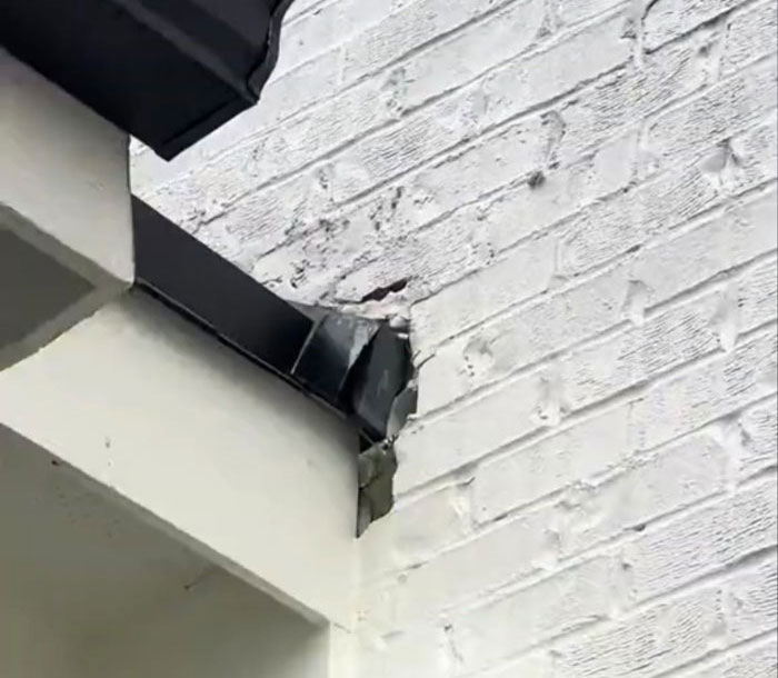 Damaged corner of a $1,600,000 home built 2 years ago, showing poor construction quality. Damaged corner of a $1,600,000 home built 2 years ago, showing poor construction quality.