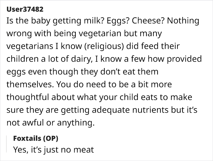 Text conversation about vegetarian parenting discussing dairy and egg consumption. Text conversation about vegetarian parenting discussing dairy and egg consumption.