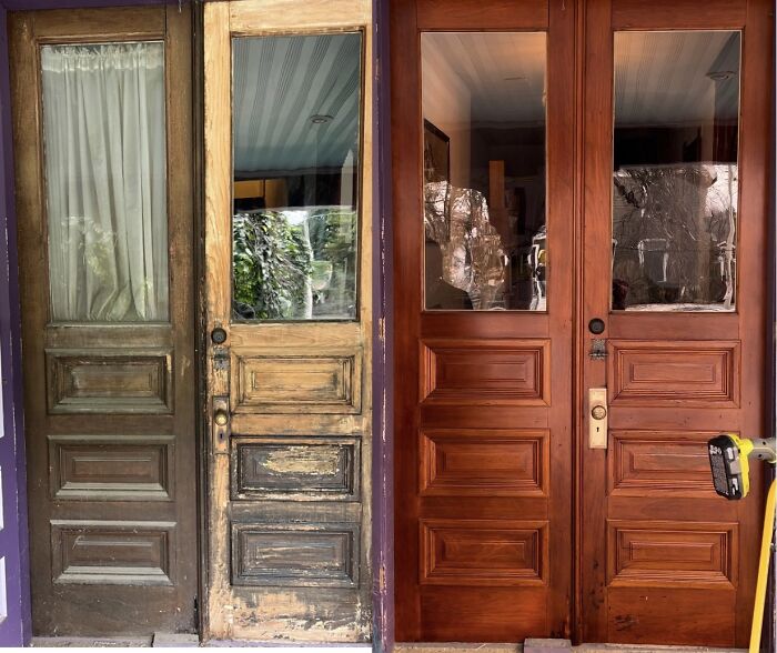 After 3 Months, 200+ Hours And A Lot Of Learning, The Doors Are Back On The Front Of Our 1864 Home, Ready For Another 150 Years Of Service (Detailed Album In Comments)