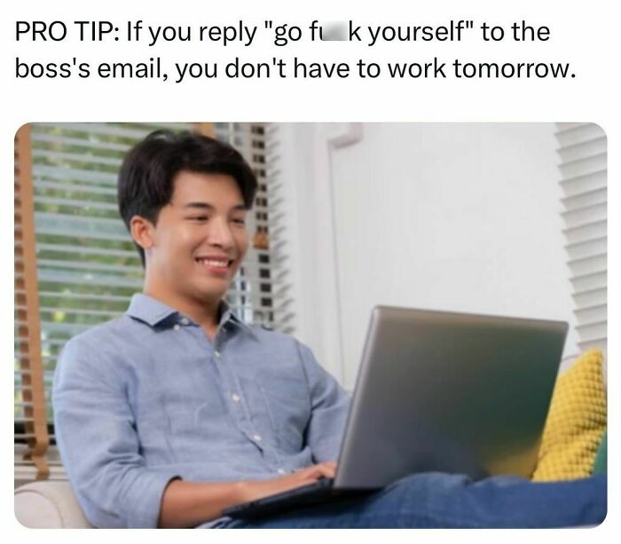 Man smiling at laptop, representing men's humor memes with a funny email tip.