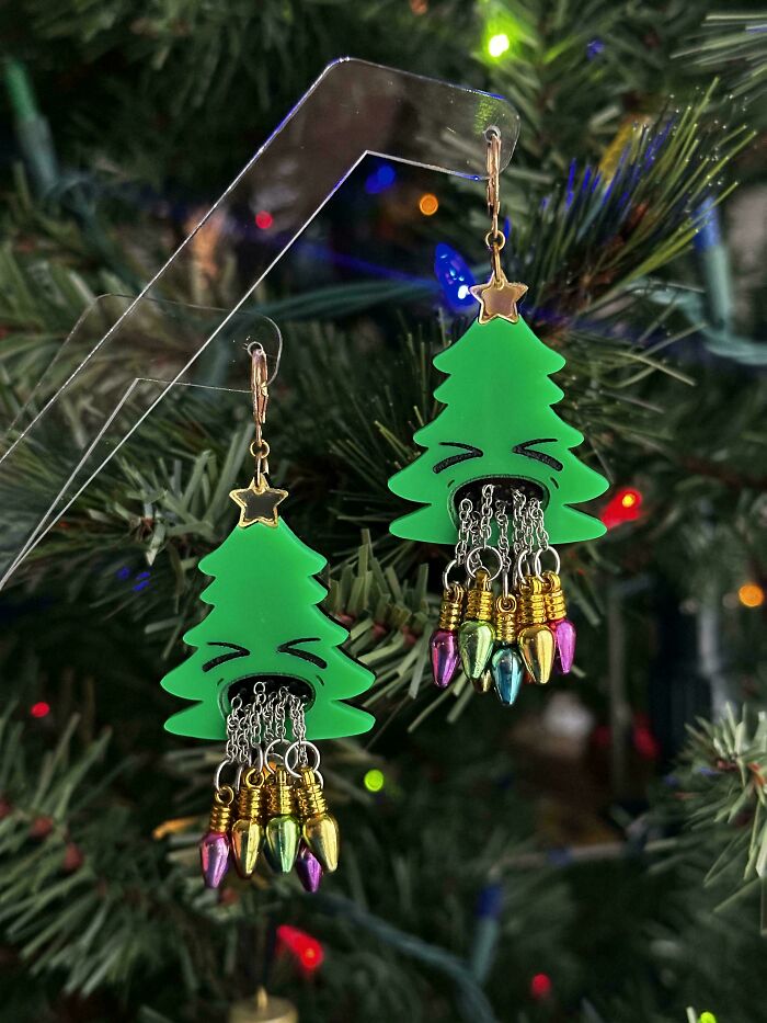 I Make Puking Christmas Tree Earrings