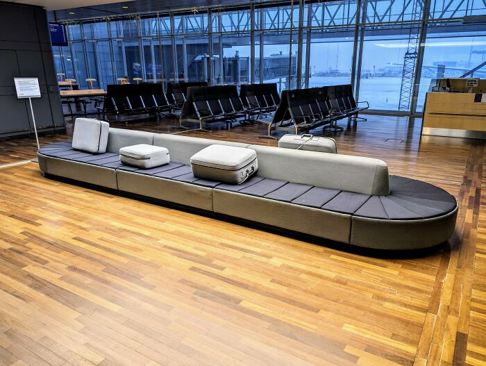 Innovative airport seating design showcasing functionality and creativity in a spacious waiting area.