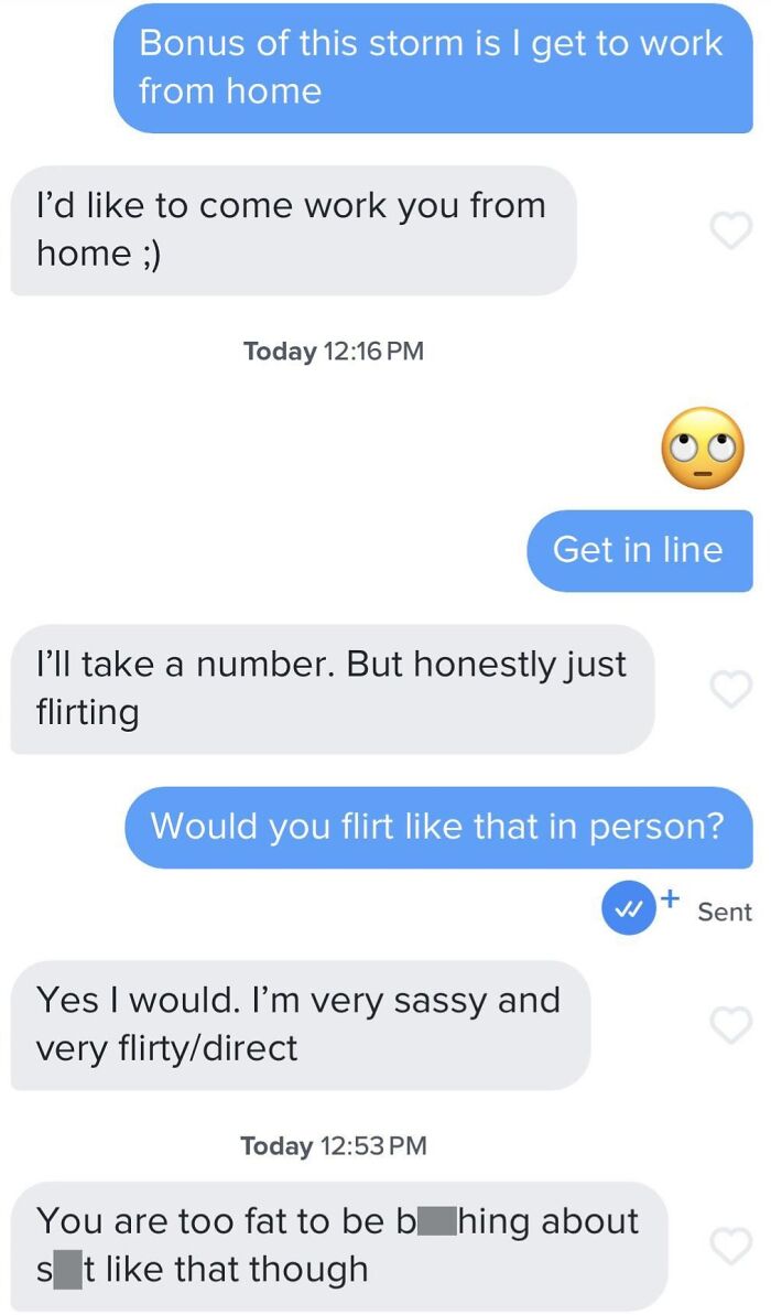 Humorous Tinder conversation with flirty and sassy exchange followed by an unexpected comment.