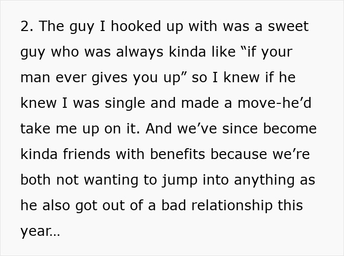 Text about a woman's hookup experience after ending a long relationship. Text about a woman's hookup experience after ending a long relationship.