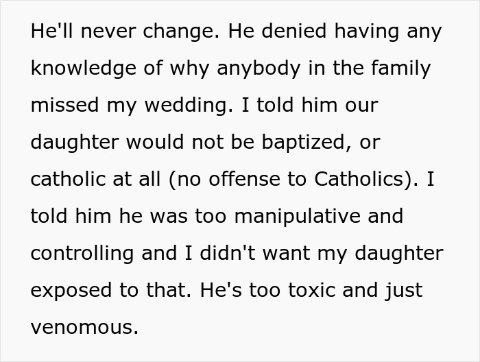 Old-School Parents Skip Daughter's Wedding Over Silly Tradition, She Bans Them From Seeing Her Child Old-School Parents Skip Daughter's Wedding Over Silly Tradition, She Bans Them From Seeing Her Child