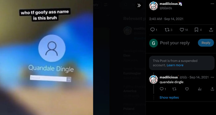 Quandale Dingle: A computer login screen with the name, sparking the viral meme, 'who tf goofy ass name is this bruh.' Quandale Dingle: A computer login screen with the name, sparking the viral meme, 'who tf goofy ass name is this bruh.'