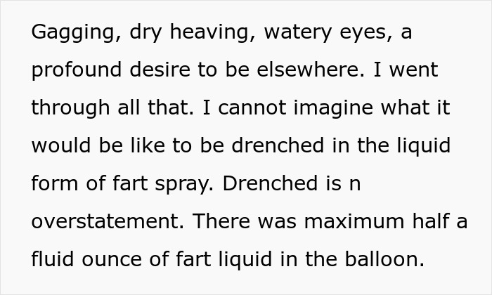 Text describing extreme reactions to fart spray, including gagging and watery eyes. Text describing extreme reactions to fart spray, including gagging and watery eyes.