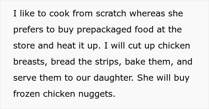 Text describing cooking from scratch versus buying prepackaged food, related to food complaints. Text describing cooking from scratch versus buying prepackaged food, related to food complaints.
