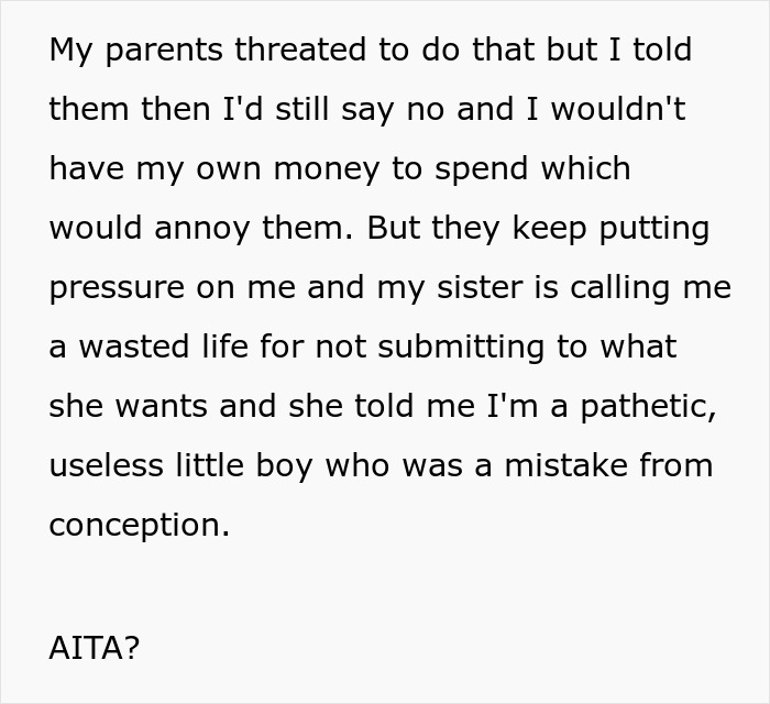 Text exchange about family conflict and demands related to name change and nanny role. Text exchange about family conflict and demands related to name change and nanny role.