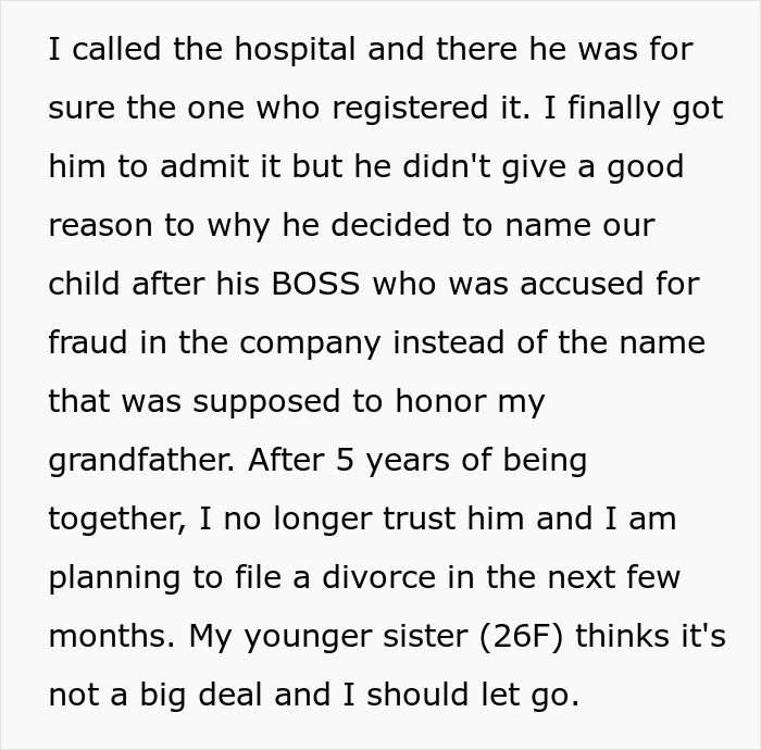 Woman Plans To Divorce Husband For Changing Their Son’s Name Behind Her Back Woman Plans To Divorce Husband For Changing Their Son’s Name Behind Her Back