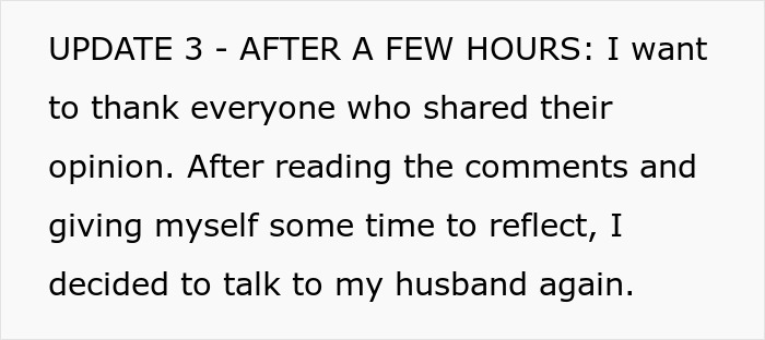 Text update about reflecting on comments and deciding to talk to husband regarding family tradition and friendship. Text update about reflecting on comments and deciding to talk to husband regarding family tradition and friendship.