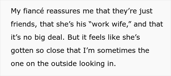 “I Wanted To Scream”: Bride Is Sick Of Fiancé’s “Work Wife” Interfering With Their Relationship “I Wanted To Scream”: Bride Is Sick Of Fiancé’s “Work Wife” Interfering With Their Relationship