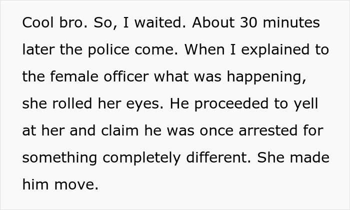Text snippet describing an encounter with a male showing sexist behavior toward a female officer. Text snippet describing an encounter with a male showing sexist behavior toward a female officer.