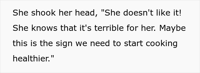 Text about wife’s complaints on unhealthy, heavy food and suggestion to cook healthier. Text about wife’s complaints on unhealthy, heavy food and suggestion to cook healthier.