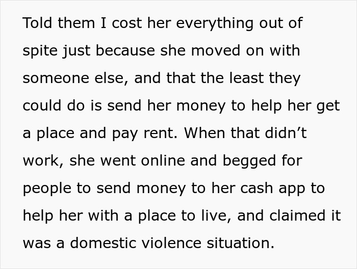 Text excerpt about a woman seeking financial help for rent after cheating, claiming a domestic violence situation. Text excerpt about a woman seeking financial help for rent after cheating, claiming a domestic violence situation.